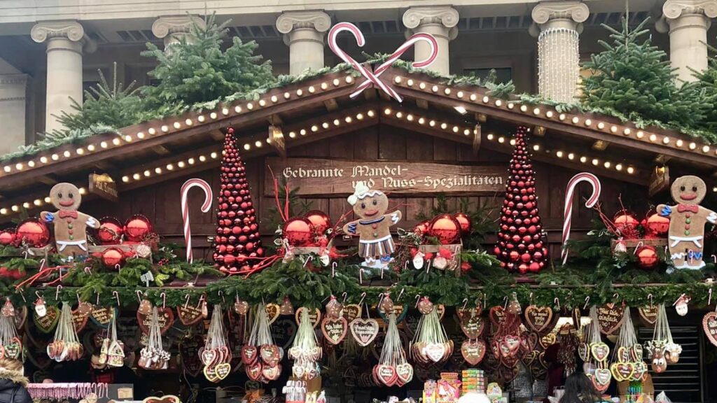 Christmas market decorations and gingerbread cookies