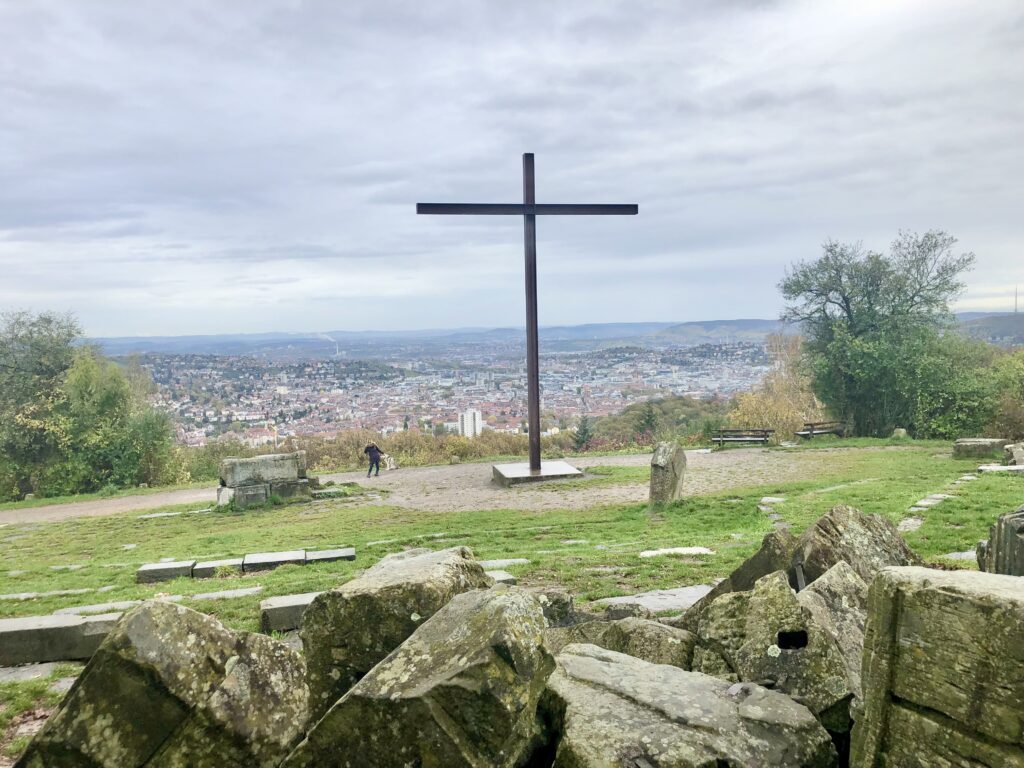 Birkenkopf or Rubble Hill in Stuttgart, germany. A World War II memorial with views of Stuttgat. 