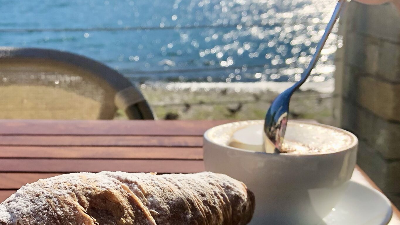 A croissant and a cappuccino at a cafe in Lake Como, Italy