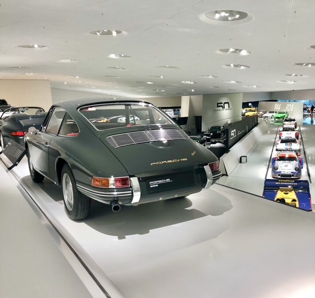 porsche cars showcased in the porsche museum in stuttgart, germany 