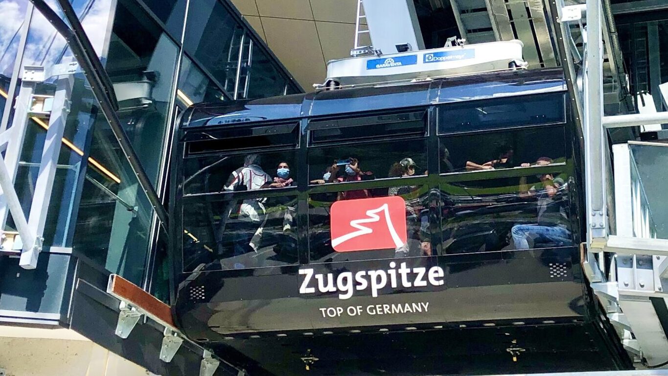The cable car going to the top of the highest mountain in Germany, known as the Zugspitze