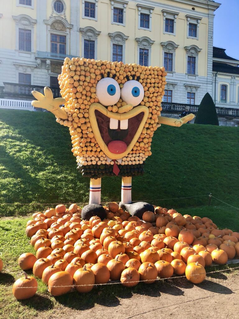 spongebob squarepants made out of pumpkins for a display at the ludwigsburg pumpkin festival in germany 