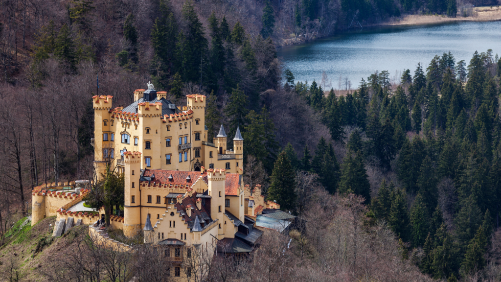 Aerial view of Hohenschwangau Castle in Germany