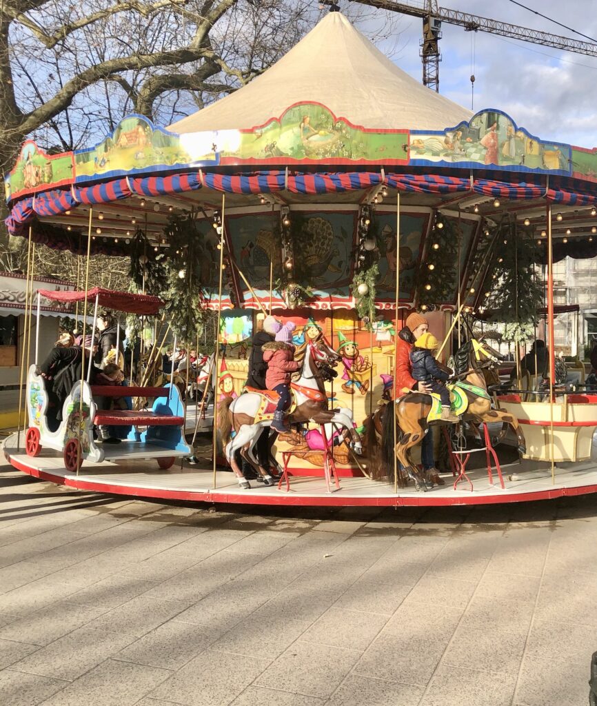Children's carousel at the Christmas market in Baden-Baden, Germany. 